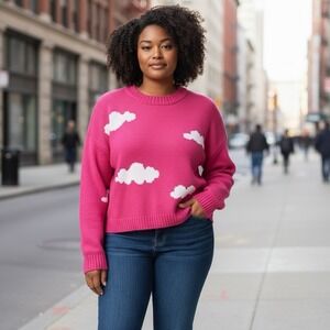 FCT With Love Junior Or Women's Crop Pink Sweater‎ With Clouds Size XL